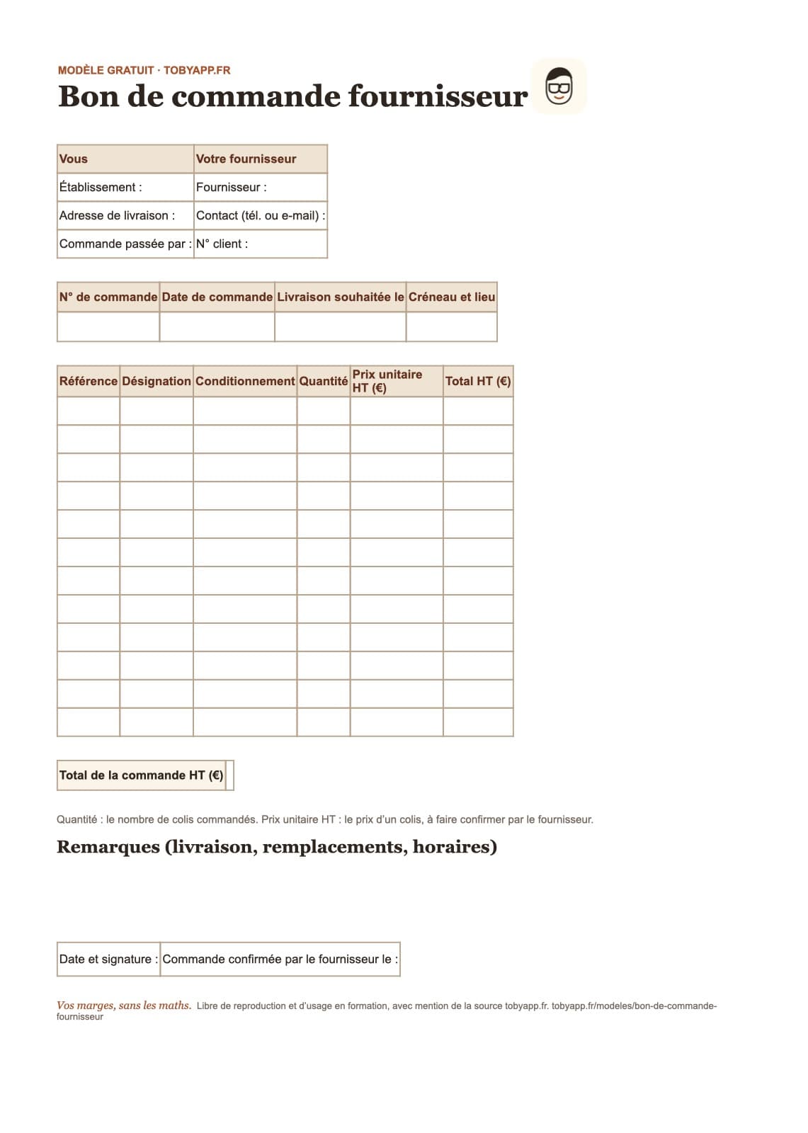 Aperçu du fichier : Bon de commande (Word)