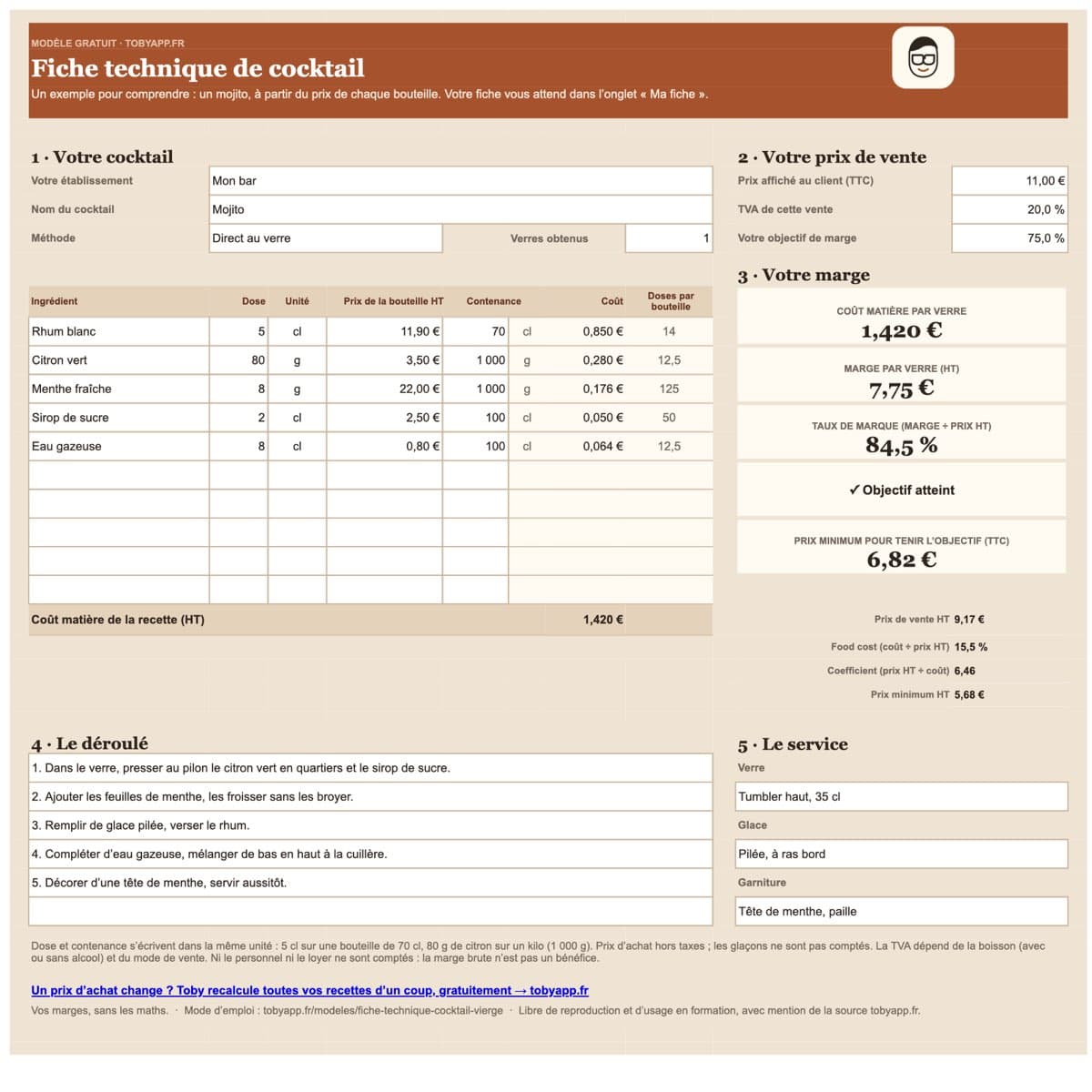 Aperçu du fichier : Fiche cocktail qui calcule toute seule