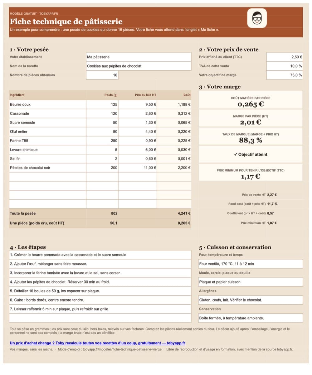 Aperçu du fichier : Fiche pâtisserie qui calcule toute seule