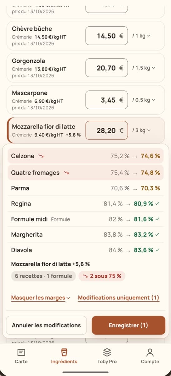 Une facture en photo : vos prix et vos marges à jour.